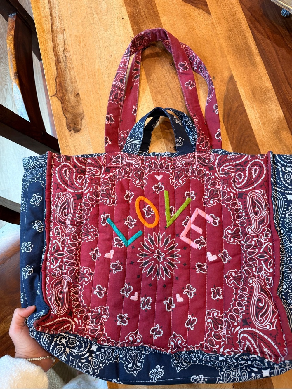 Call it by your name Large Maxi Cabas Tote LOVE Bandana Tote Bag in red and Navy